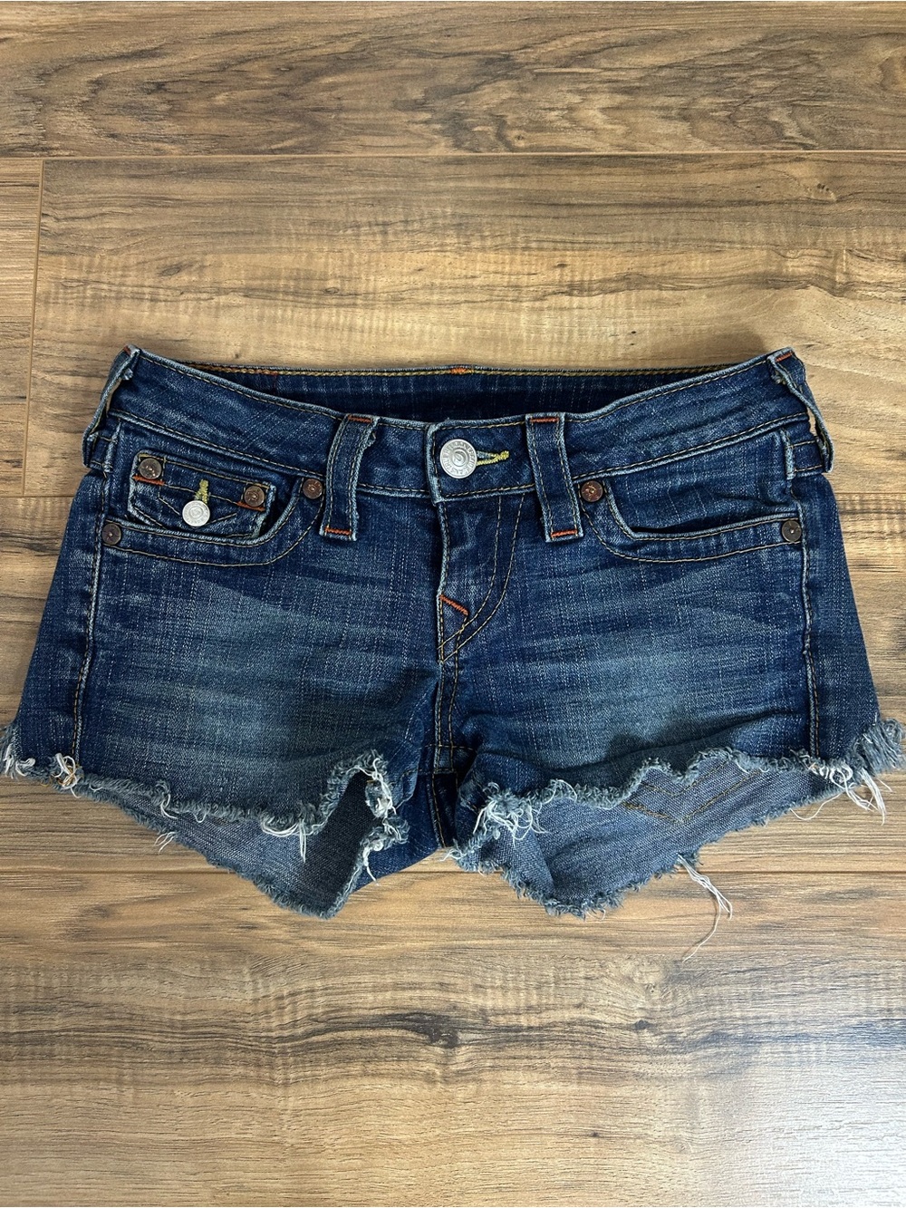 y2k true religion lowrise shorts